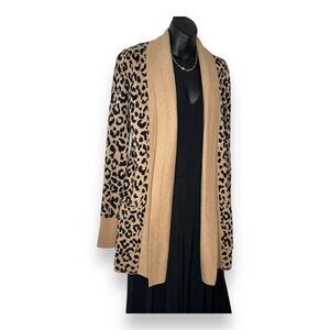 KAISLEY Leopard Print Cardigan Duster Size Small Tan Brown Black